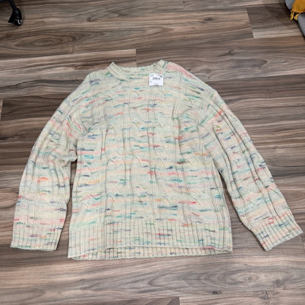 American Eagle Outfitters Cream Multicolor Crewneck Sweater